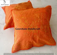 GANESHAM-2 Mirror Indian Work بالش دستباف شمس ، بالش تزئینی ، روکش کوسن هندی Boho Decor Bohemian مبل پرتاب بالش کف بالش دستی روکش کوسن دوزی (16 x16) اینچ