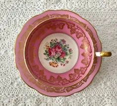 فنجان و بشقاب چای زیبا Pink EB Foley China |  اتسی