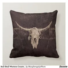 Skull Bull Bull Western Beige Old Rustic Throw Pillow |  Zazzle.com