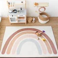 فرش Rainbow Playmat |  تشک خزنده رنگین کمان |  عکس کودک Boho |  تشک کودک بازی |  دکور اتاق بازی |  اتاق بازی خنثی |  روز مادر