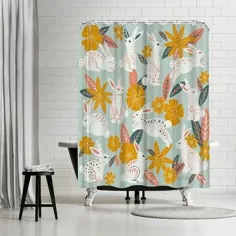 Americanflat Marigold Blush Bunnies And Blooms by Cat Coquillette 71 "x 74" پرده دوش