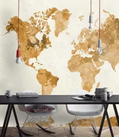 کاغذ دیواری نقشه جهان کاغذ دیواری آبرنگ تزیین دیوار پرنعمت |  اتسی