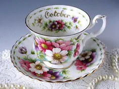 فنجان چای رویال آلبرت کاسموس و گلدان بشقاب |  اتسی