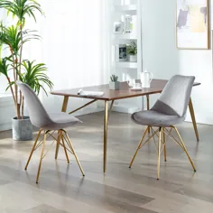 صندلی های ناهار خوری دهومه از 2 صندلی صندلی مدرن لهجه ای مخملی با پایه های پایه فلزی طلایی برای اتاق غذاخوری آشپزخانه خاکستری - Walmart.com