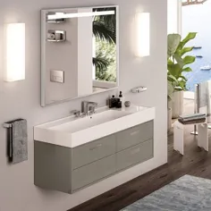 سینک ظرفشویی حمام دیواری مستطیلی سفید LACAVA Aquaotto با نصب شیر آب: 8 "مرکز