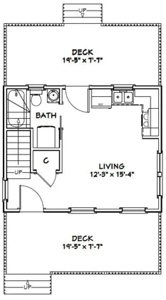 خانه 20x16 - یک حمام 2 خوابه - 630 فوت مربع - PDF Floor Plan - بارگیری فوری - مدل 6