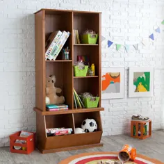 قفسه کتاب کلاسیک Playtime Hopscotch Pecan Tall با سطل ذخیره سازی قابل ذخیره سازی اختیاری