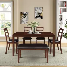 صندلی میز ناهار خوری آشپزخانه SSLine مجموعه ای از صندلی های 6 ، 4 قطعه صندلی بالشتک با پشتی و 1 میز و میز ناهار خوری میز و میز رومیزی چوبی ، اسپرسو ، مبلمان خانگی روستیک