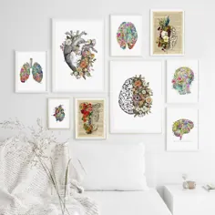 قلب مغز سیاه آناتومی سفید نقاشی دیواری نقاشی بوم نقاشی پوسترهای اسکاندیناوی و چاپ تصاویر دیوار برای دکوراسیون اتاق نشیمن