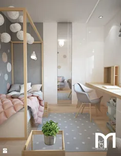 Projekt domu jednorodzinnego z pastelowymi kolorami - Mały biały szary pokój dziecka dla chłopca dla dziewczynki dla ucznia dla malucha dla nastolatka، styl skandynawski - zdjęcie od Mart-Design Architektura Wnę
