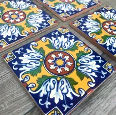 برچسب کاشی مکزیکی آبی و زرد Romanesco |  اتسی