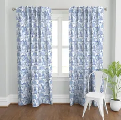 Chinoiserie Curtain Panel Pagoda Forest In Blues توسط |  اتسی