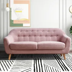 ترخیص کالا از گمرک!  کاناپه مدرن نیم قرن ، مبل پارچه ای صورتی Loveseat برای فضاهای کوچک ، مبل های روکش دار بازو دار با قاب چوب جامد و پایه چوبی ، کاناپه تختخواب شو Loveseat برای اتاق نشیمن ، 67 "W ، L1122 - Walmart.com