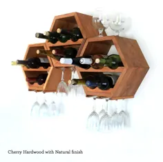 قفسه منحصر به فرد شش ضلعی نوشیدنی آویز ذخیره سازی آشپزخانه ذخیره سازی اواسط قرن مدرن ایده هدیه عاشق نوشیدنی ، تزئین دیوار هندسی ، هدایای سالگرد چوبی