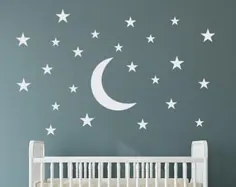 مجموعه عکس برگردانهای دیواری ماه و ستاره.  دیوارکده مهد کودک.  دیوار ستاره |  اتسی