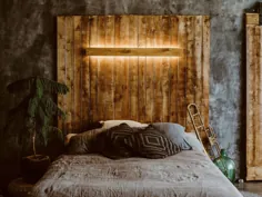 روشنایی دیواری دست ساز بلوط با کم نور شدن بی سیم ، L-1150mm / 45.3in ، دیوار چوبی ، چراغ خواب