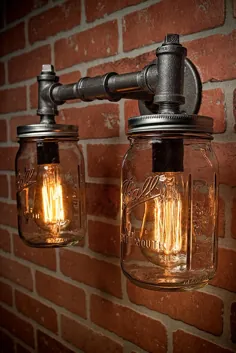 روشنایی صنعتی - روشنایی - چراغ شیشه میسون - روشنایی Steampunk - چراغ میله ای - لوستر صنعتی - چراغ دیواری - حمل رایگان