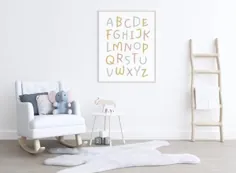 پوستر الفبا ، قابل چاپ ABC ، ​​هنر دیوار حروف الفبا پاستل ، دکوراسیون مهد کودک قابل چاپ