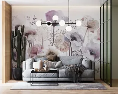 نقاشی دیواری کاغذ دیواری گل آبرنگ گل گل - Decorsmarket