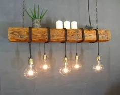 Deckenlampe Holz Hängelampe Pendellampe Pendelleuchte rustikal Led Vintage Leuchte Eiche Massiv 50 ، 80 ، 100،120 ، 150 ، 200 سانتی متر GU10
