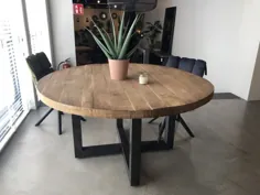 Runder Tisch grau - Naturholz ، Tisch rund Industrie grau ، Esstisch rund Landhausstil ، Durchmesser 130 سانتی متر