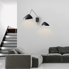 روشنایی مشکی عریض سیاه و سفید مدرن 2 لامپ روشنایی دیواری فلزی با بازوی چرخشی