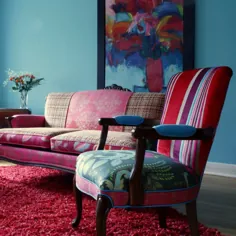 1930's ، Upcycled ، Upholstered ، Vintage Arm Chair ، Repurposed ، In Exclusive Magenta and Turquoise Designers Guild Fabric، By Jane Hall Design
