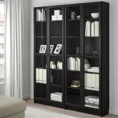 قفسه کتاب BILLY / OXBERG ، قهوه ای سیاه ، شیشه ای ، 63x11 3 / 4x79 1/2 "- IKEA