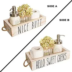 جعبه تزئینی حمام زیبا ، 2 طرف با گفته های خنده دار - نگهدارنده کاغذ توالت خنده دار مناسب برای دکوراسیون حمام در خانه ، ذخیره سازی دستمال توالت ، تزئین روستیک حمام ، تابلوهای حمام (سفید)