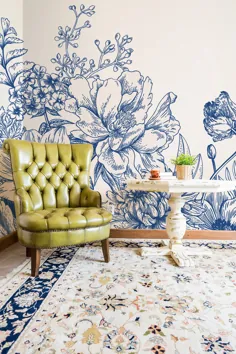 کاغذ دیواری پوستری دسته گل و گل چوبی آبی |  اتسی