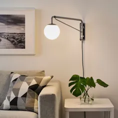 SIMRISHAMN لامپ دیواری با بازوی تاب ، شیشه سفید کروم / عقیق - IKEA