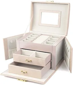 جعبه جواهر Goldwheat جعبه حلقه حلقه چرم سازنده آینه نمایش ذخیره سازی مورد هدیه برای زنان دختر ، قفل و کلید