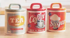 فروش مجموعه شیشه ذخیره سازی قوطی قند قهوه چای سرامیکی Vintage 60s Retro 60 |  eBay