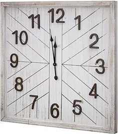دکوراسیون هنری آمریکایی MDF چوب سفید Vintage Rustic ساعت مچی بزرگ دیواری 32 "x 32"