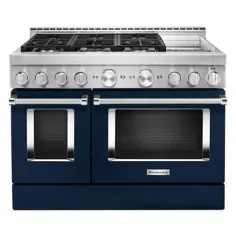 مشعل های آشپزخانه KitchenAid Smart 48-in 6 Burners 4.1-cu ft / 2.2-cu ft خود تمیز شونده اجاق گاز مستقل با دو گاز (آبی جوهر) Lowes.com