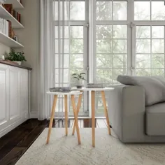 میزهای داخلی و سفید سینی چوبی Lavish میزهای کناری سفید و طبیعی (مجموعه ای از 2 عدد) -HW0200179 - انبار خانه
