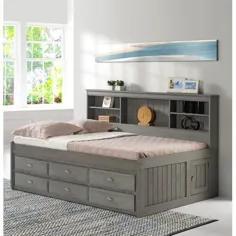 تختخواب چوبی جامد گیلبرتسون با قفسه کتاب ، Trundle و قفسه ها