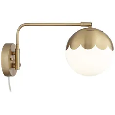 Kelowna Antique Brass Glass Globe Plug-In Swingarm Wall Lamp - # 76H58 |  لامپ به علاوه