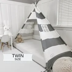 تخت سایبان چادر را به صورت راه راه خاکستری / خاکستری و سفید - دوقلو بازی کنید