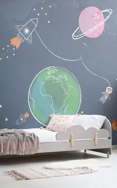 نقاشی دیواری کاغذ دیواری کارتونی فضایی کودکان و نوجوانان |  هوویا