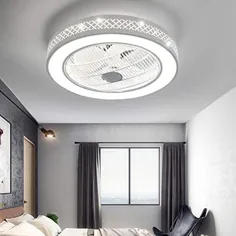 پنکه سقفی با چراغ 21.6 "، پنکه چراغ سقفی LED گرد با تیغه های نامرئی ، پنکه با کنترل کم از راه دور برای اتاقک اتاق خواب اتاق کودک (چراغ شبکه ای)