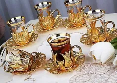ست عینک چای ترکی 24 عددی با دسته نگهدارنده بشقاب های قاشق لیوان شیشه ای 8699505762296 |  eBay