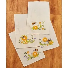 حوله های دستی شاد گلهای Lakeside Honey Bee - مجموعه ای از 4 حوله آشپزخانه