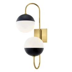 Mitzi By Hudson Valley Lighting Renee Aged Brass and Black Two Light Wall Sconce H344102B Agb / bk |  بلاکور