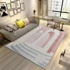 فرش مدرن Colorblock فرش صورتی و خاکستری پلی استر بدون لغزش حیوان خانگی فرش قابل شستشو برای اتاق خواب - فرش منطقه ای خاکستری روشن 4'7 "x 6'7"