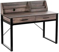 میز مطالعه رایانه HOMECHO میز مطالعه چوبی رومیزی میز ایستاده لپ تاپ با کشوهای ذخیره سازی و قفسه های قاب چوبی و فلزی برای دفتر خانه ، قهوه ای تیره