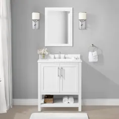 گزینه های سبک Mercer 30 اینچ سفید زیر آب حمام غرق حمام غرور با صفحه سنگی مهندسی سفید (شامل آینه) Lowes.com