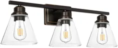 چراغ حمام 3-روشن ، لوازم برقی مفرغی مالش روغن ، روشنایی دیوار دیوار حمام با سایه های شیشه ای شفاف ، ETL ذکر شده (لامپ شامل نمی شود)