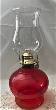 چراغ روغن طوفان با پایه شیشه یاقوت سرخ با شیشه شفاف |  اتسی