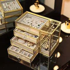 جعبه طلا و جواهر شیشه ای چهار لایه قاب طلای چند لایه طلا و جواهر سازنده مجموعه جعبه های ذخیره سازی جواهرات